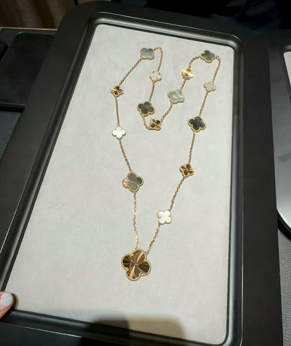 [Royal Jewelry]DETACHABLE CLOVER 15(11+4) FLOWER ROSE GOLD NECKLACE SET