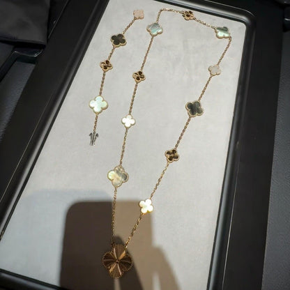 [Royal Jewelry]DETACHABLE CLOVER 15(11+4) FLOWER ROSE GOLD NECKLACE SET
