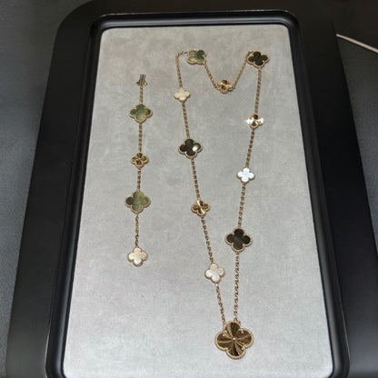 [Royal Jewelry]DETACHABLE CLOVER 15(11+4) FLOWER ROSE GOLD NECKLACE SET