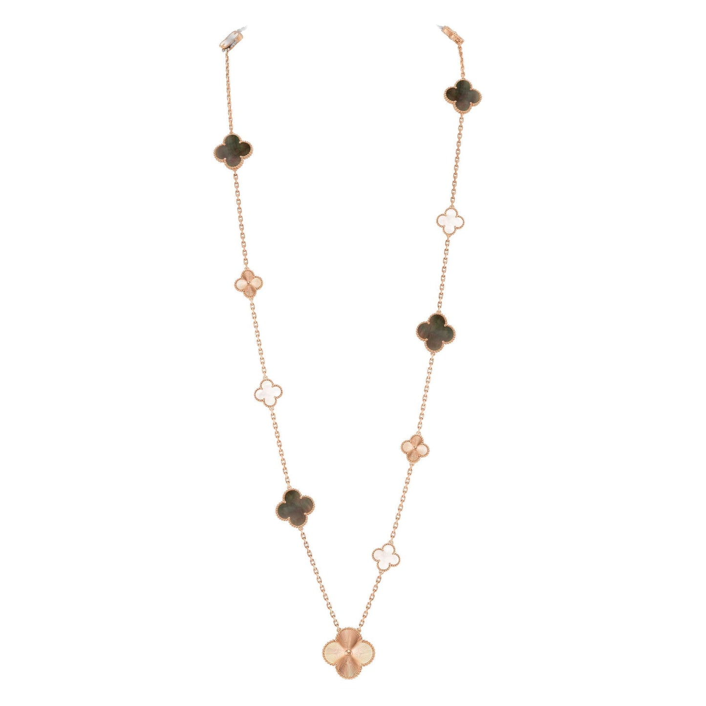 [Royal Jewelry]DETACHABLE CLOVER 15(11+4) FLOWER ROSE GOLD NECKLACE SET