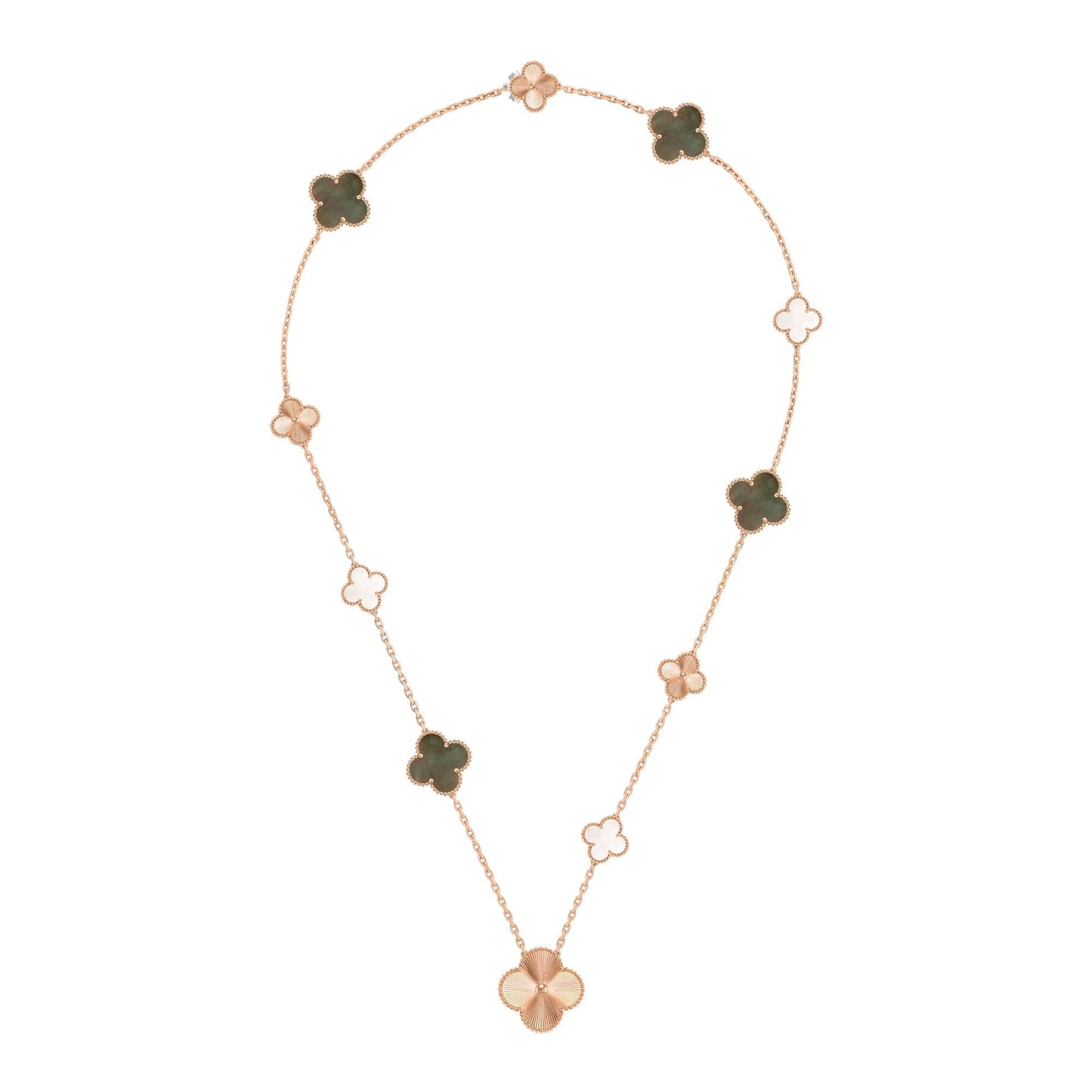 [Royal Jewelry]DETACHABLE CLOVER 15(11+4) FLOWER ROSE GOLD NECKLACE SET