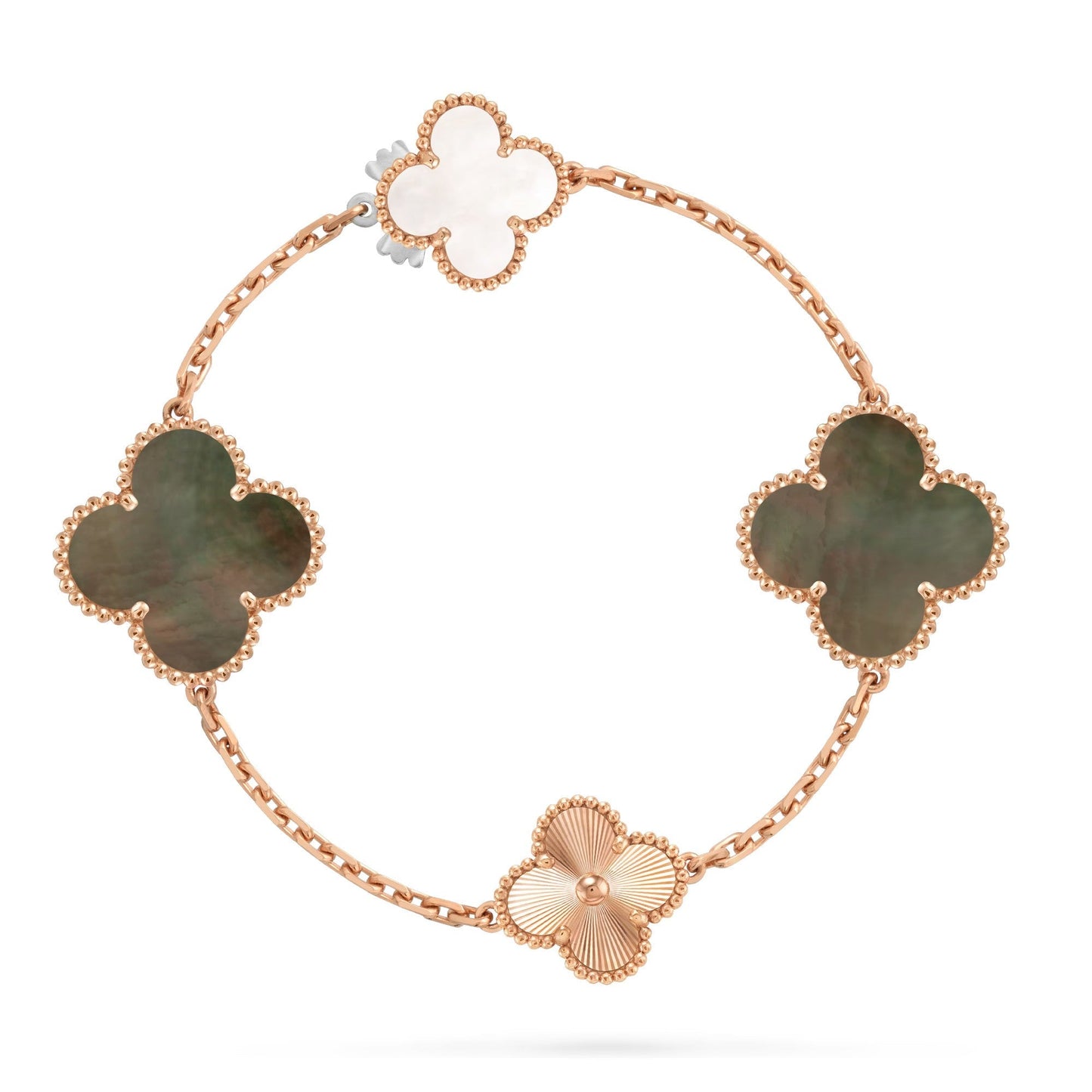 [Royal Jewelry]DETACHABLE CLOVER 15(11+4) FLOWER ROSE GOLD NECKLACE SET
