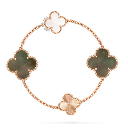 [Royal Jewelry]DETACHABLE CLOVER 15(11+4) FLOWER ROSE GOLD NECKLACE SET