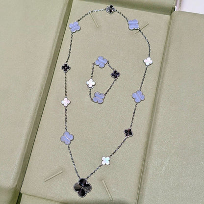 [Royal Jewelry]DETACHABLE CLOVER 15(11+4) FLOWER SILVER NECKLACE SET