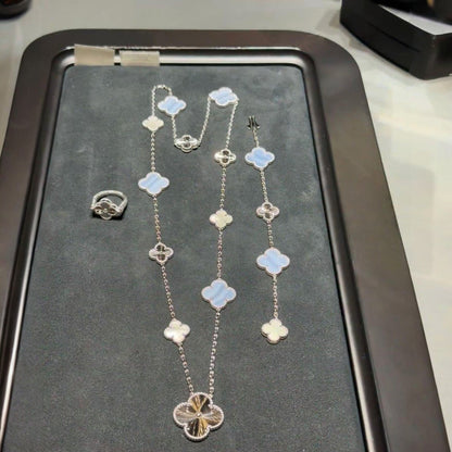 [Royal Jewelry]DETACHABLE CLOVER 15(11+4) FLOWER SILVER NECKLACE SET