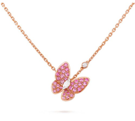 [Royal Jewelry]BUTTERFLY RED DIAMOND ROSE GOLD NECKLACE