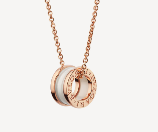 [Royal Jewelry]ZERO 1 WHITE CERAMIC PINK GOLD NECKLACE