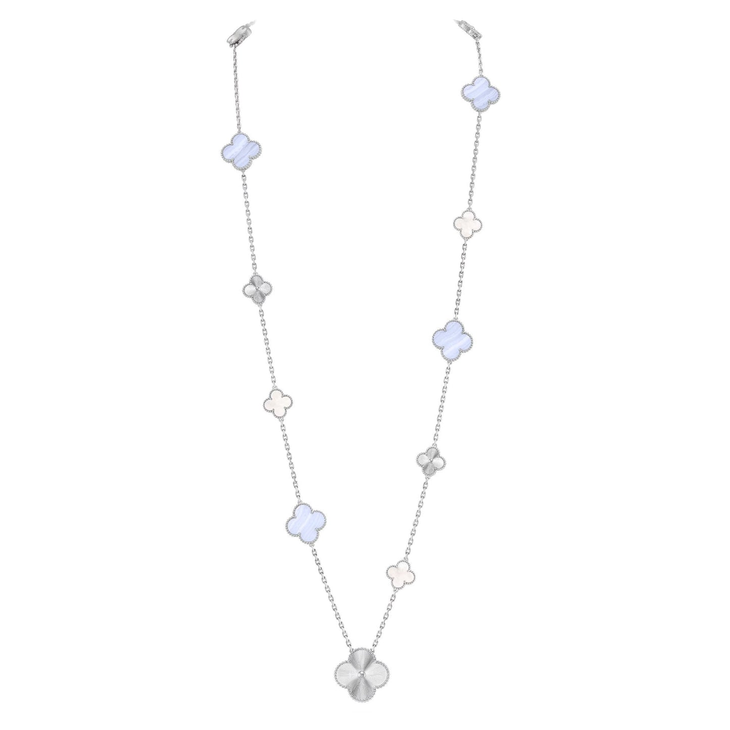 [Royal Jewelry]DETACHABLE CLOVER 15(11+4) FLOWER SILVER NECKLACE SET