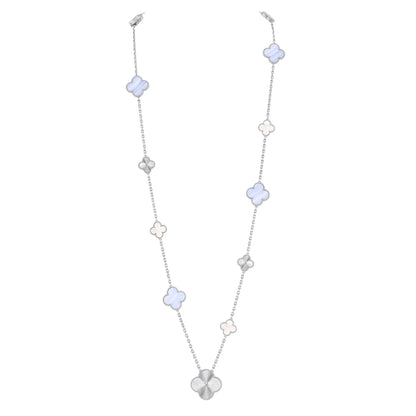 [Royal Jewelry]DETACHABLE CLOVER 15(11+4) FLOWER SILVER NECKLACE SET