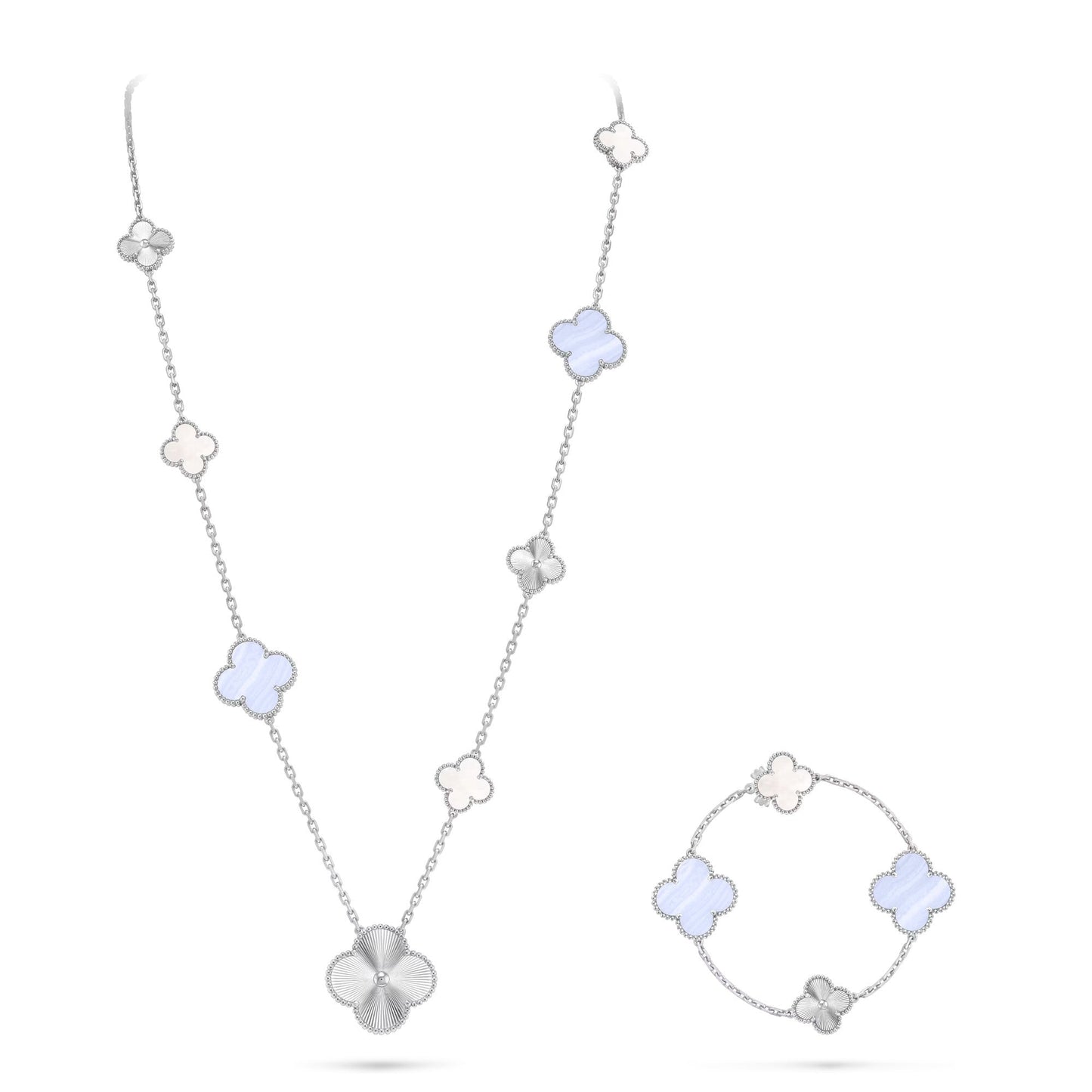 [Royal Jewelry]DETACHABLE CLOVER 15(11+4) FLOWER SILVER NECKLACE SET