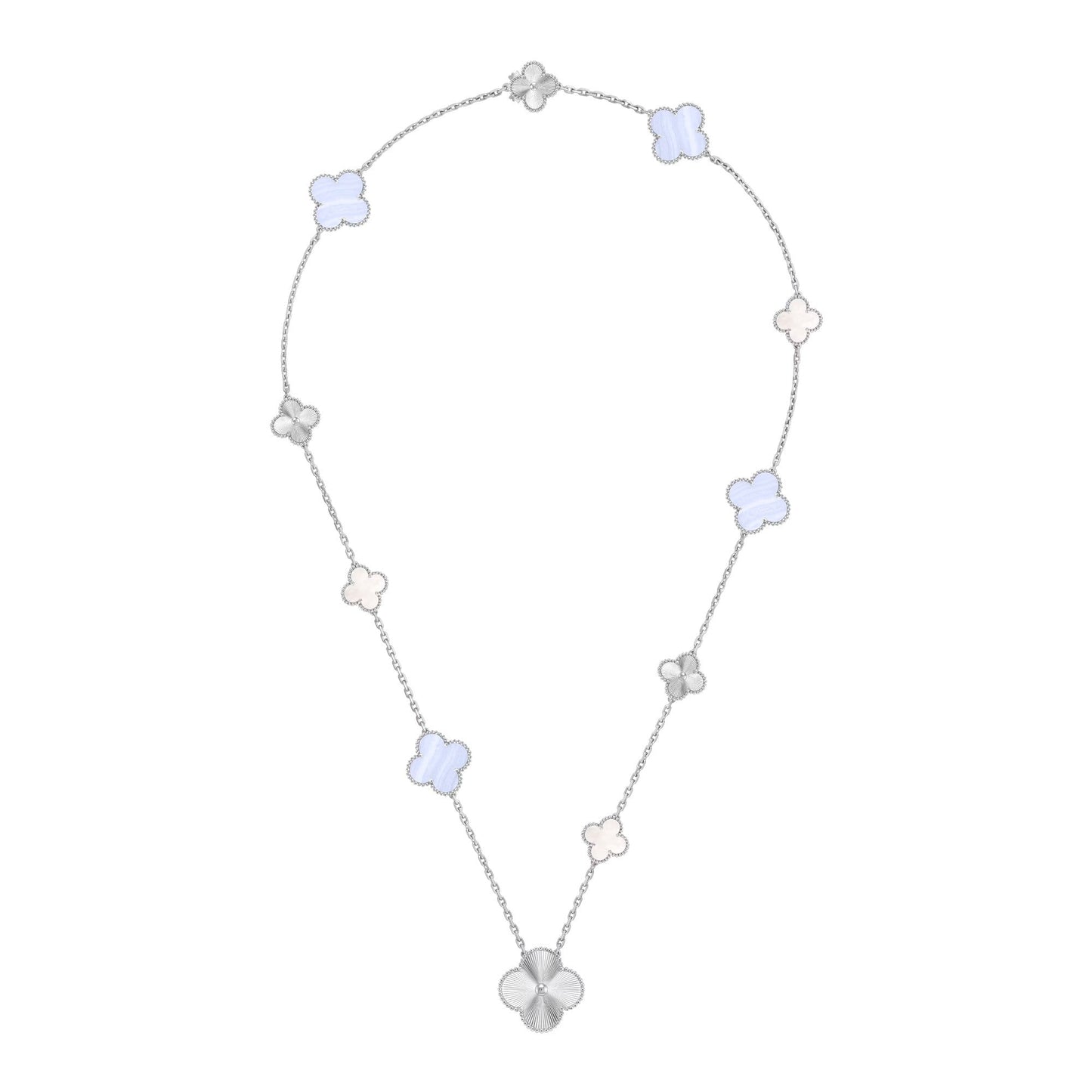 [Royal Jewelry]DETACHABLE CLOVER 15(11+4) FLOWER SILVER NECKLACE SET