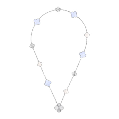 [Royal Jewelry]DETACHABLE CLOVER 15(11+4) FLOWER SILVER NECKLACE SET