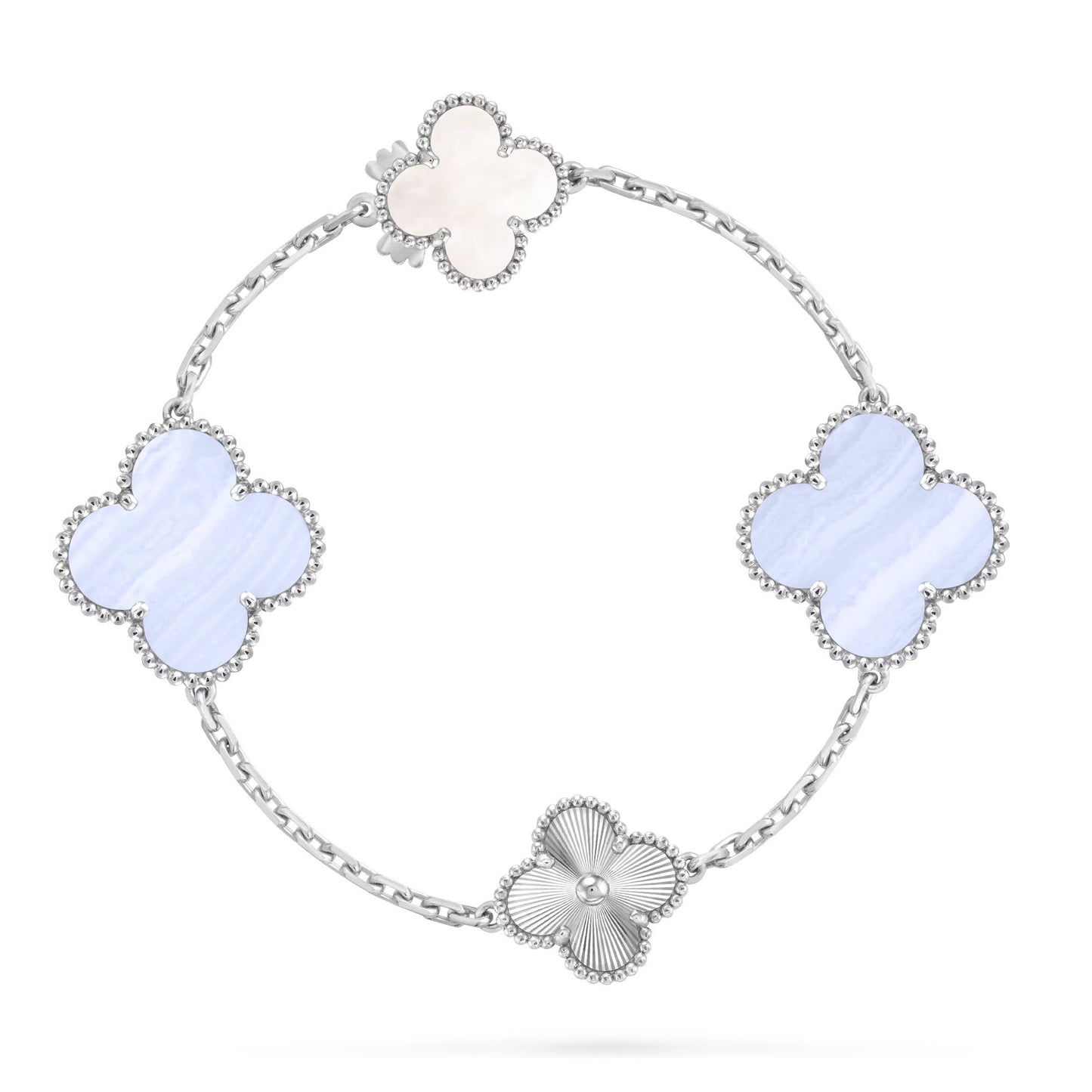 [Royal Jewelry]DETACHABLE CLOVER 15(11+4) FLOWER SILVER NECKLACE SET