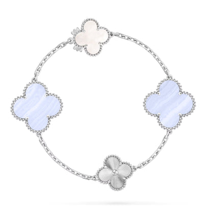 [Royal Jewelry]DETACHABLE CLOVER 15(11+4) FLOWER SILVER NECKLACE SET