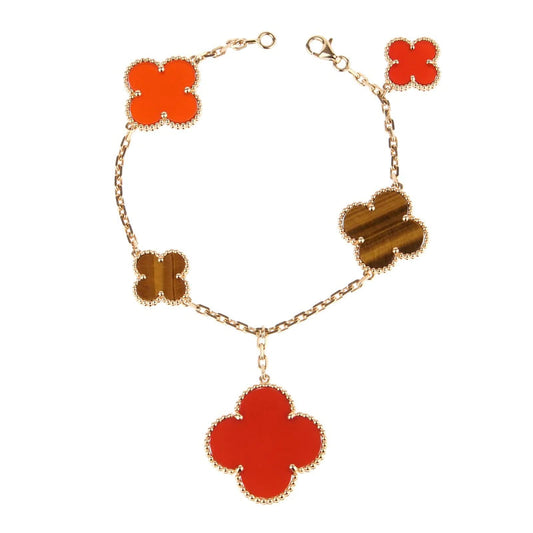 [Royal Jewelry]CLOVER BRACELET 5 MOTIFS CARNELIAN TIGER EYE