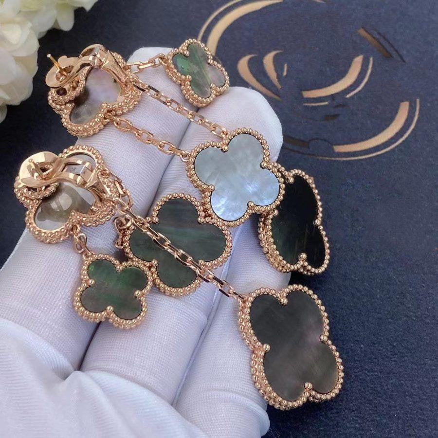 [Royal Jewelry]CLOVER EARRINGS DARK MOP 4 MOTIFS ROSE GOLD