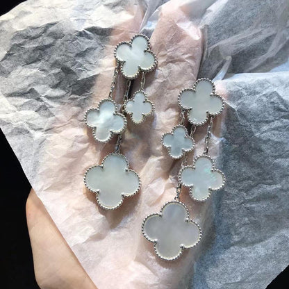 [Royal Jewelry]CLOVER EARRINGS WHITE MOP 4 MOTIFS SILVER