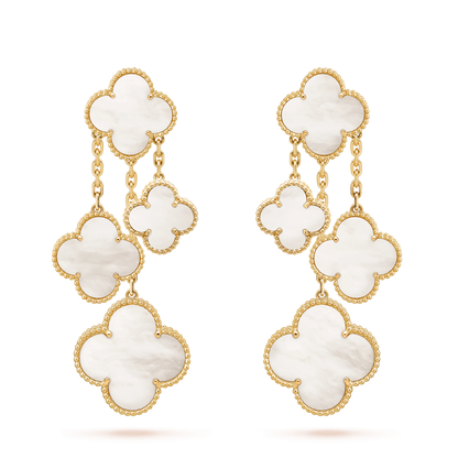 [Royal Jewelry]CLOVER EARRINGS WHITE MOP 4 MOTIFS GOLD