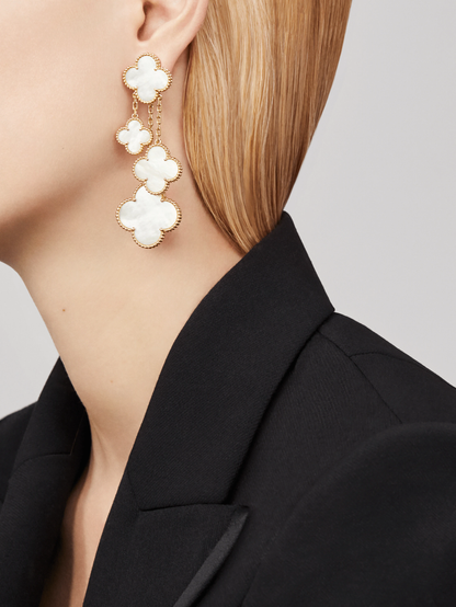 [Royal Jewelry]CLOVER EARRINGS WHITE MOP 4 MOTIFS GOLD