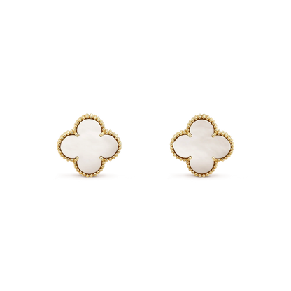 [Royal Jewelry]CLOVER MEDIUM 1 MOTIFS  WHITE MOP STUD EARRINGS