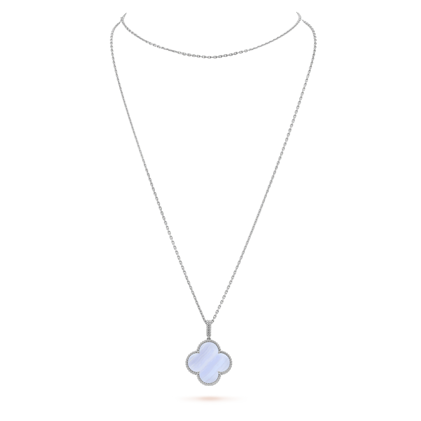 [Royal Jewelry]CLOVER SILVER CHALCEDONY BIG CLOVER NECKLACE