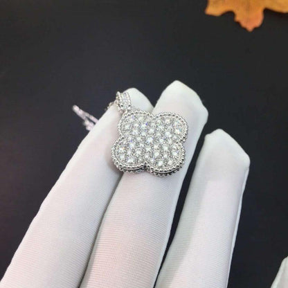 [Royal Jewelry]CLOVER 25MM SILVER FULL DIAMOND BIG CLOVER NECKLACE