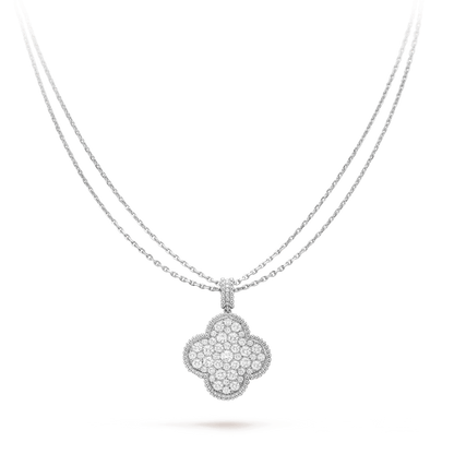 [Royal Jewelry]CLOVER 25MM SILVER FULL DIAMOND BIG CLOVER NECKLACE