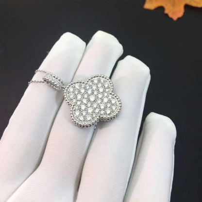 [Royal Jewelry]CLOVER 25MM SILVER FULL DIAMOND BIG CLOVER NECKLACE