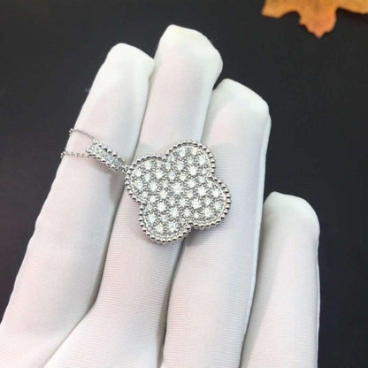 [Royal Jewelry]CLOVER 25MM SILVER FULL DIAMOND BIG CLOVER NECKLACE