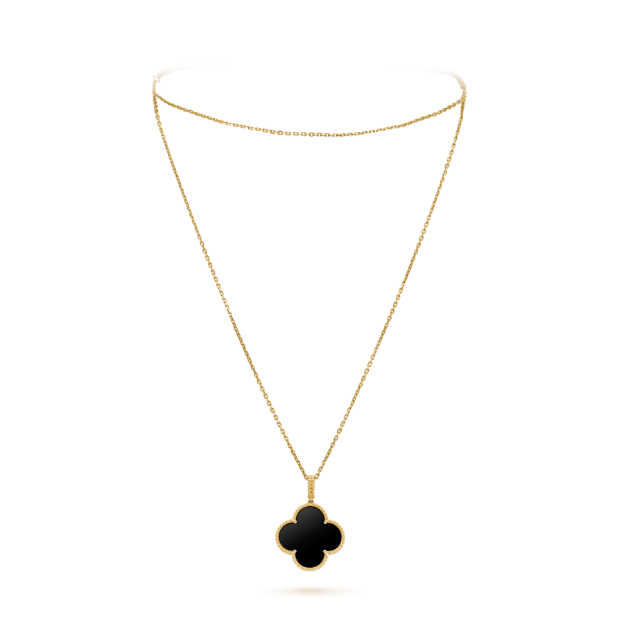 [Royal Jewelry]CLOVER 25MM GOLD ONYX BIG CLOVER NECKLACE