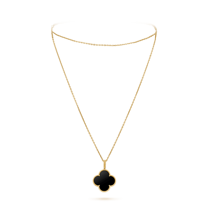 [Royal Jewelry]CLOVER 25MM GOLD ONYX BIG CLOVER NECKLACE