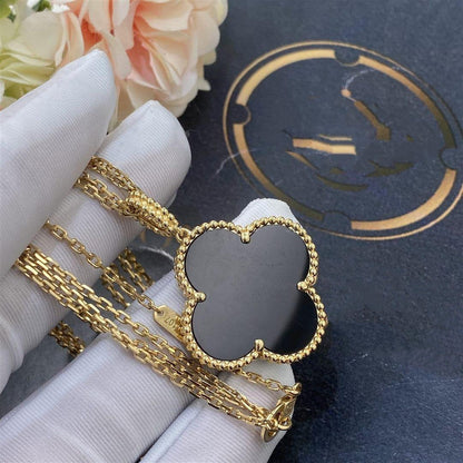 [Royal Jewelry]CLOVER 25MM GOLD ONYX BIG CLOVER NECKLACE
