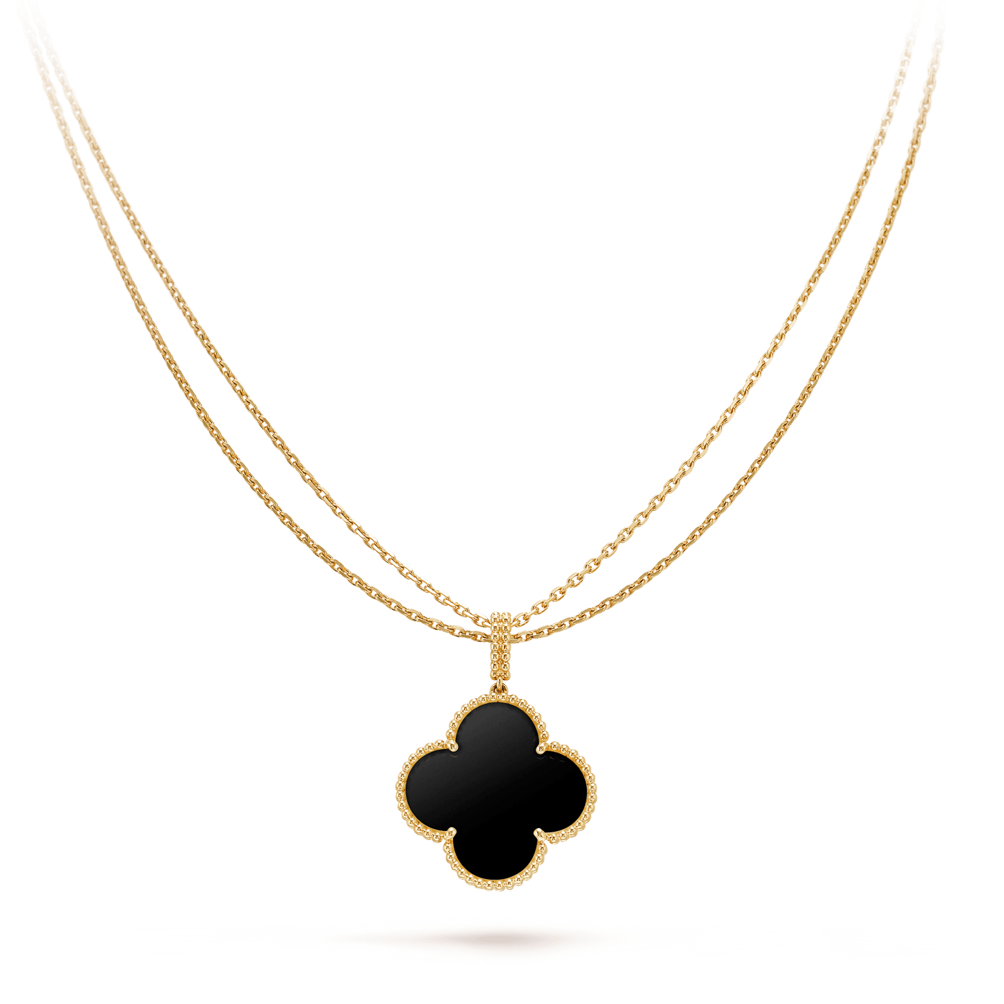 [Royal Jewelry]CLOVER 25MM GOLD ONYX BIG CLOVER NECKLACE
