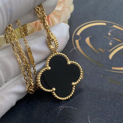[Royal Jewelry]CLOVER 25MM GOLD ONYX BIG CLOVER NECKLACE