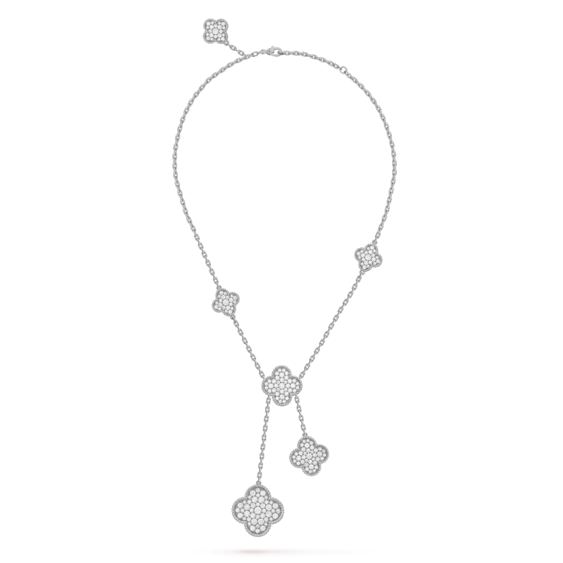[Royal Jewelry]CLOVER 5 MOTIFS SILVER DIAMONDS NECKLACE