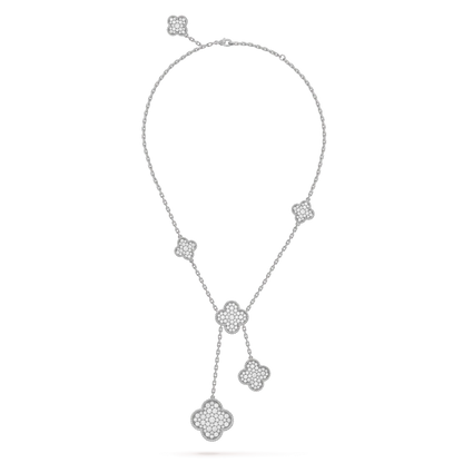 [Royal Jewelry]CLOVER 5 MOTIFS SILVER DIAMONDS NECKLACE