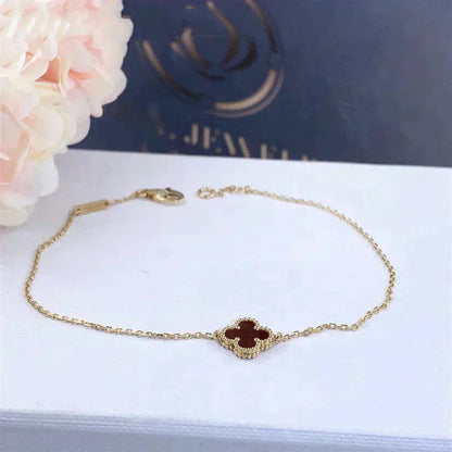 [Royal Jewelry]CLOVER  CARNELIAN SINGLE FLOWER BRACELET