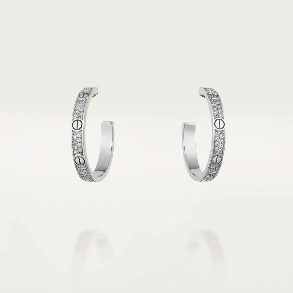 [Royal Jewelry]LOVE DIAMOND SILVER HOOP EARRINGS
