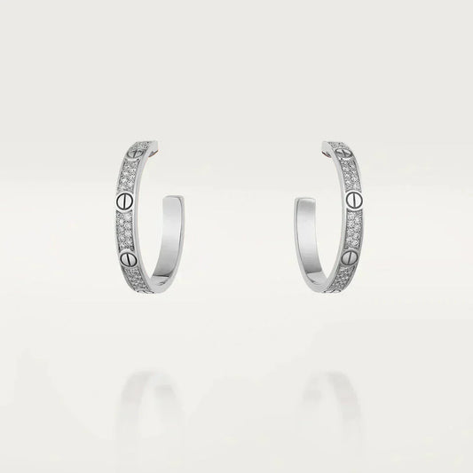 [Royal Jewelry]LOVE DIAMOND SILVER HOOP EARRINGS