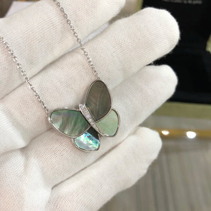[Royal Jewelry]LARGE BUTTERFLY SILVER PENDANT DIAMOND NECKLACE