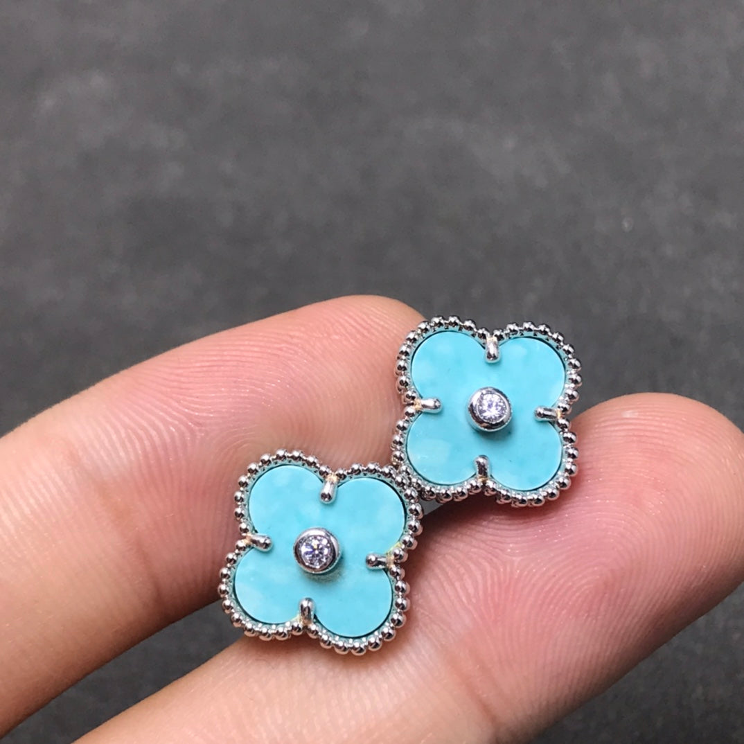 [Royal Jewelry]CLOVER 1 DIAMOND BLUE SKY SILVER EARRINGS