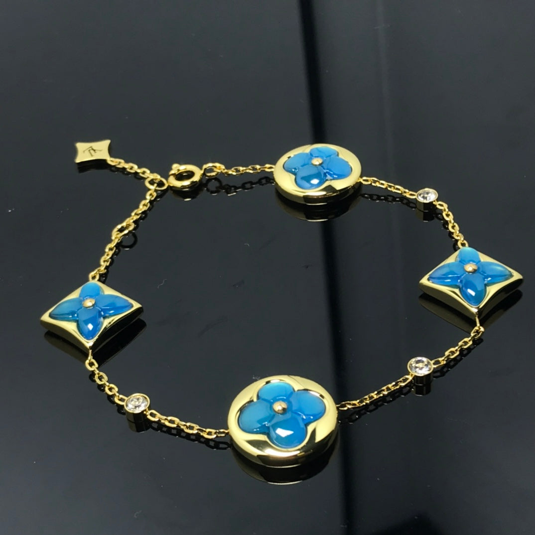 [Royal Jewelry]STAR AND SUN 4 MOTIF BLUE BRACELET