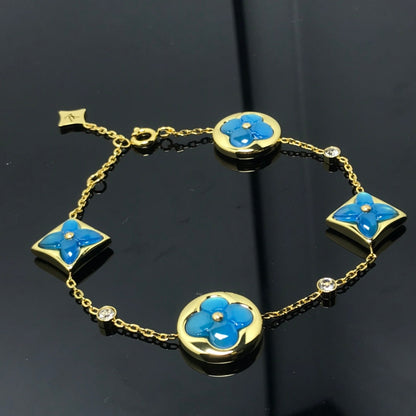 [Royal Jewelry]STAR AND SUN 4 MOTIF BLUE BRACELET