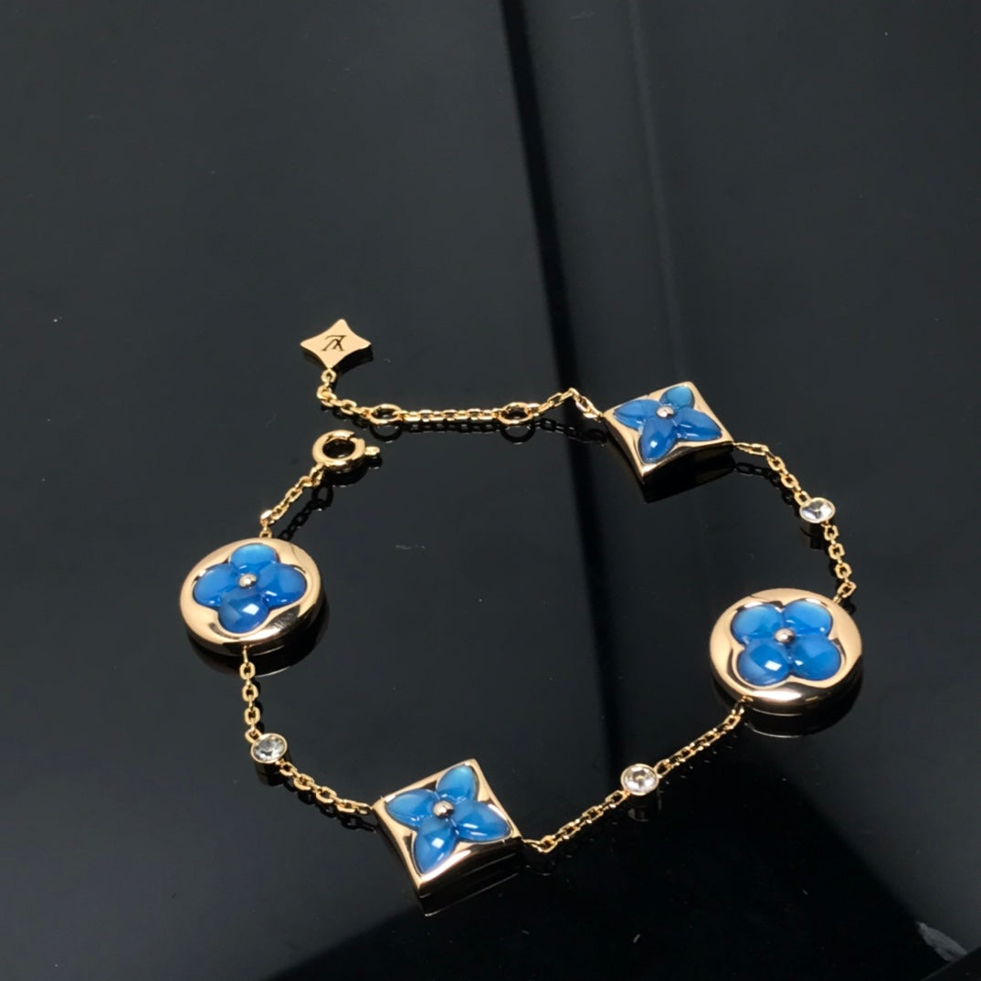 [Royal Jewelry]STAR AND SUN 4 MOTIF BLUE BRACELET