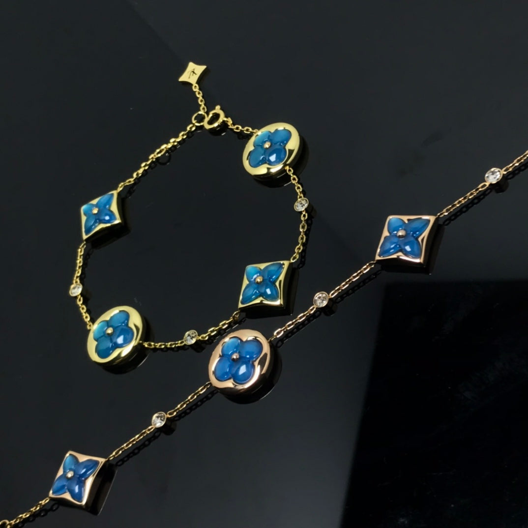 [Royal Jewelry]STAR AND SUN 4 MOTIF BLUE BRACELET
