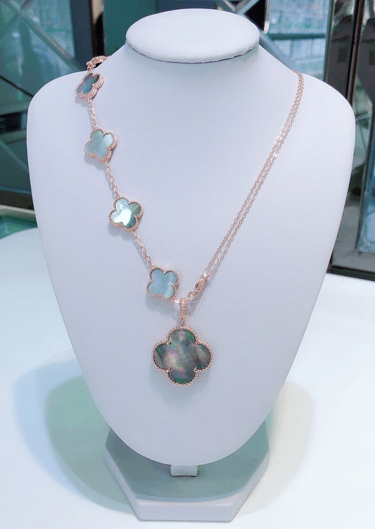 [Royal Jewelry]COMBINED BRACELET 5 MOTIFS AND NECKLACE DARK MOP ROSE GOLD