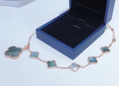 [Royal Jewelry]COMBINED BRACELET 5 MOTIFS AND NECKLACE DARK MOP ROSE GOLD