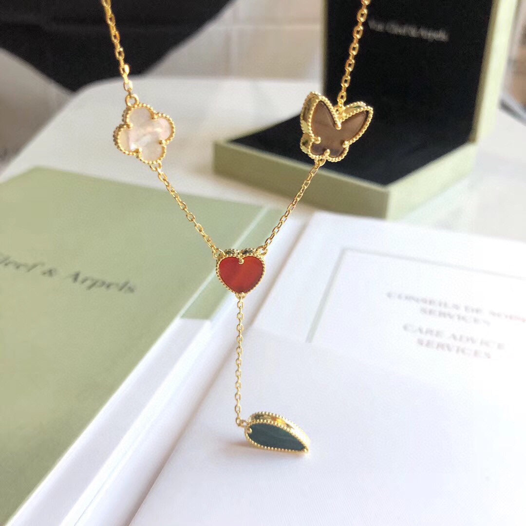 [Royal Jewelry]LUCKY SPRING 4 MOTIFS ROSE GOLD NECKLACE