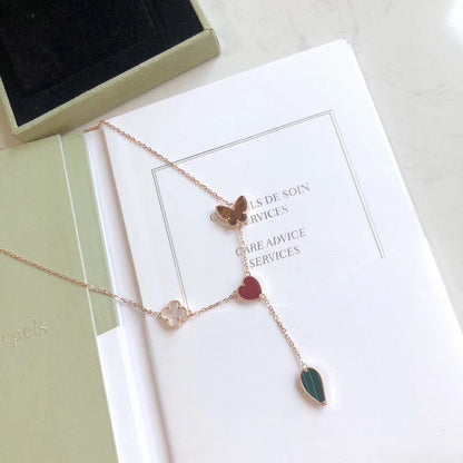 [Royal Jewelry]LUCKY SPRING 4 MOTIFS ROSE GOLD NECKLACE