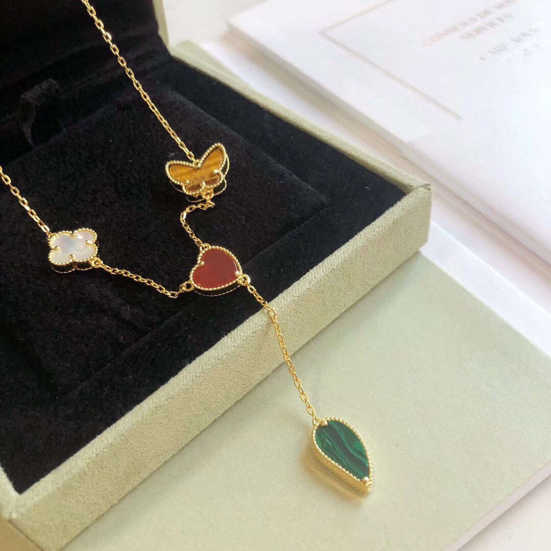 [Royal Jewelry]LUCKY SPRING 4 MOTIFS ROSE GOLD NECKLACE